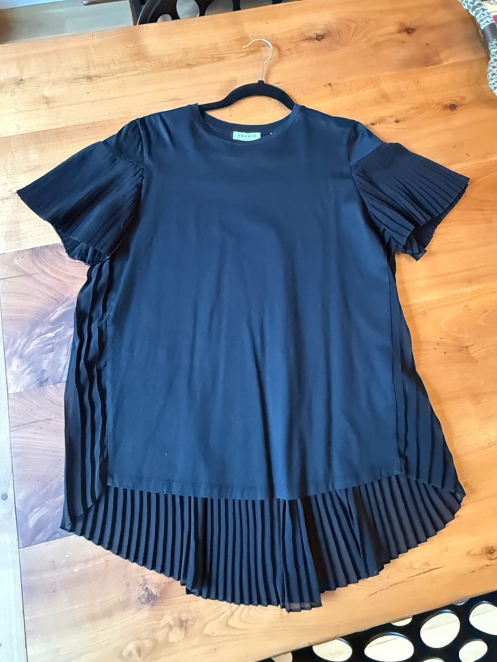 Sandro Black Pleated-Hem Short Sleeve Tunic